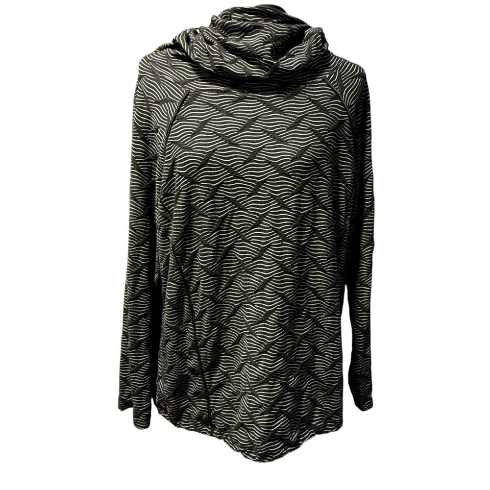 LOGO Lotus Cowl Neck Abstract Striped Top Sz XL Black White Yoga Activewear Gym